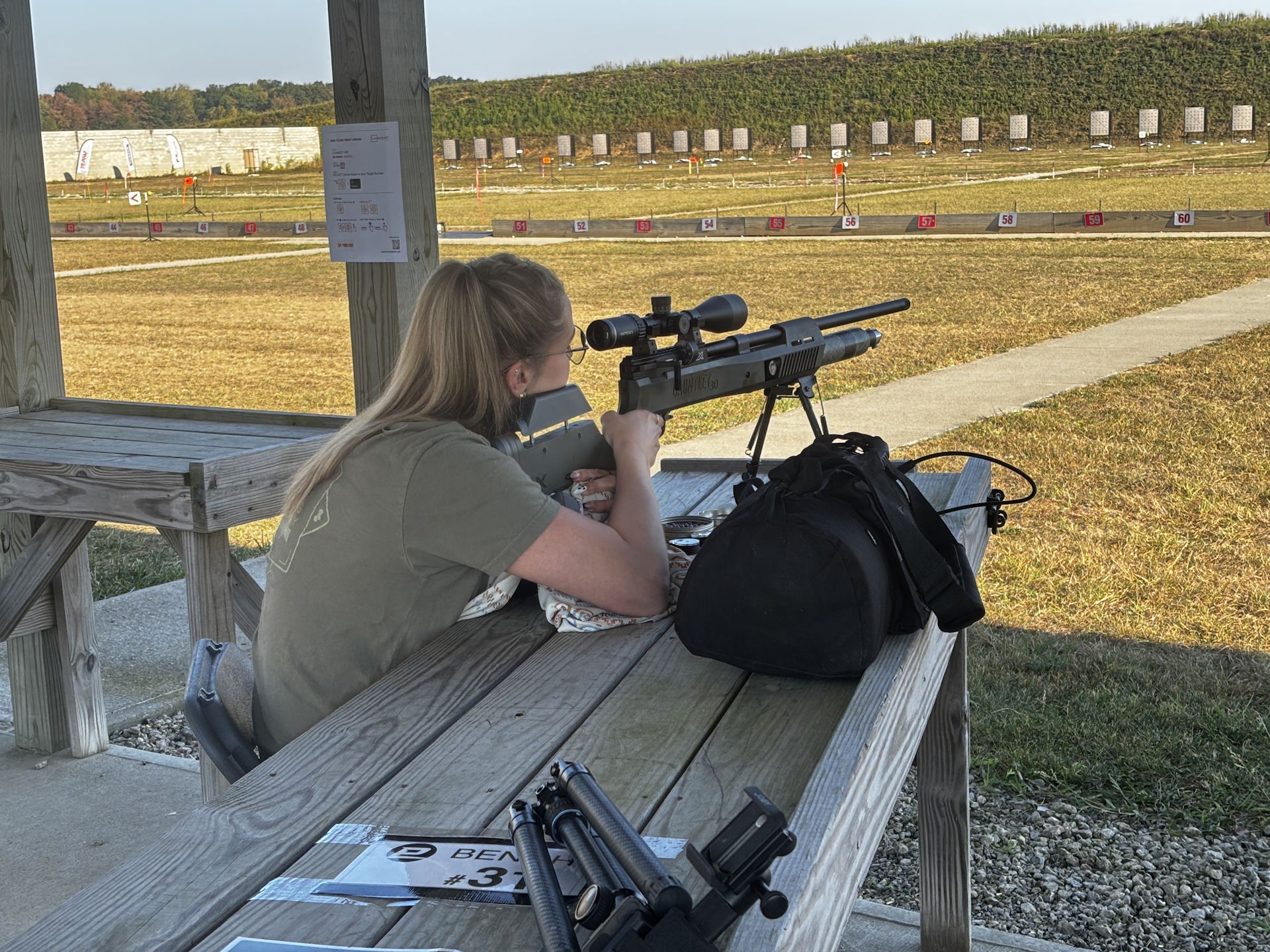 Umarex's Ashley Rasmussen shooting the gauntlet SL30 pcp pellet rifle